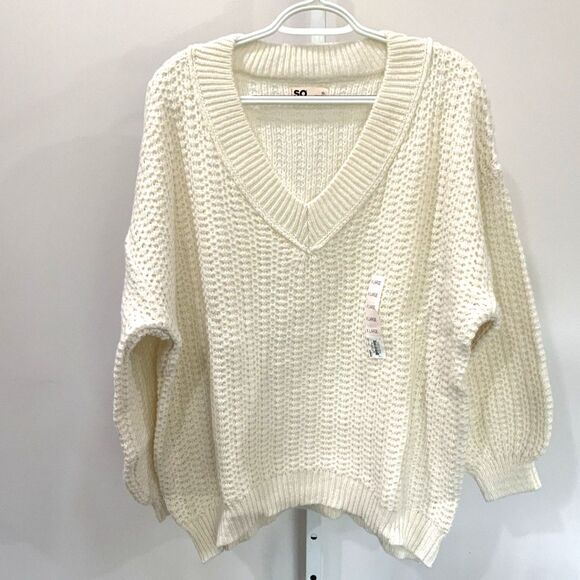 NWT!! Cream V-Neck Balloon Sleeve Sweater By SO (Sonoma) in XL - Picture 1 of 7